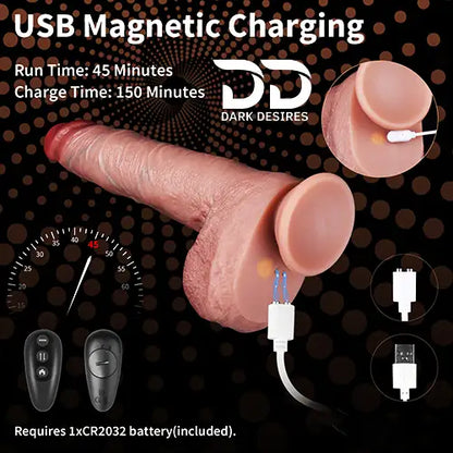 inch thrusting dildo with heating, vibrating, and remote control functions skin tone India by DarkDesires.in