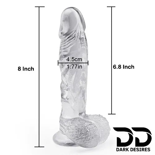 8 inch transparent silicone strap on dildo with balls soft flexible India By DarkDesires