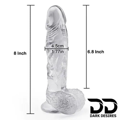 8 inch transparent silicone strap on dildo with balls soft flexible India By DarkDesires