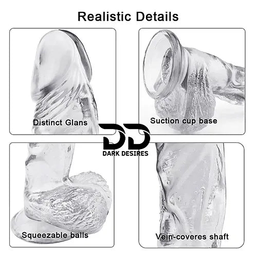 8 inch transparent silicone strap on dildo with balls soft flexible India By DarkDesires