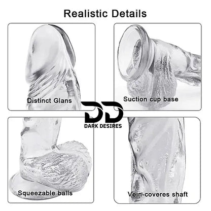 8 inch transparent silicone strap on dildo with balls soft flexible India By DarkDesires