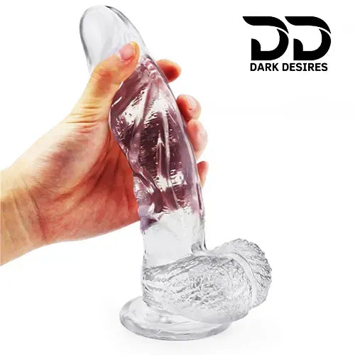 8 inch transparent silicone strap on dildo with balls soft flexible India By DarkDesires