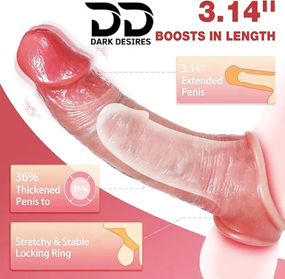 9 inch vibrating realastic penis sleeve remote control 10 modes silicon girth extender Skin Tone India by DarkDesires
