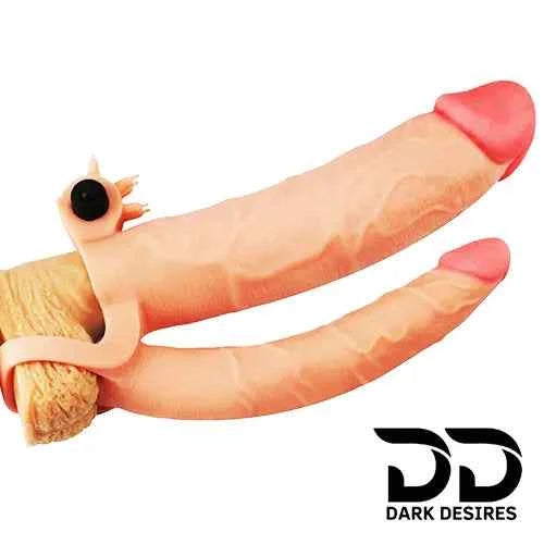 Vibrating Double Penis Sleeve Anal Sex Dildo