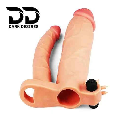Vibrating Double Penis Sleeve Anal Sex Dildo