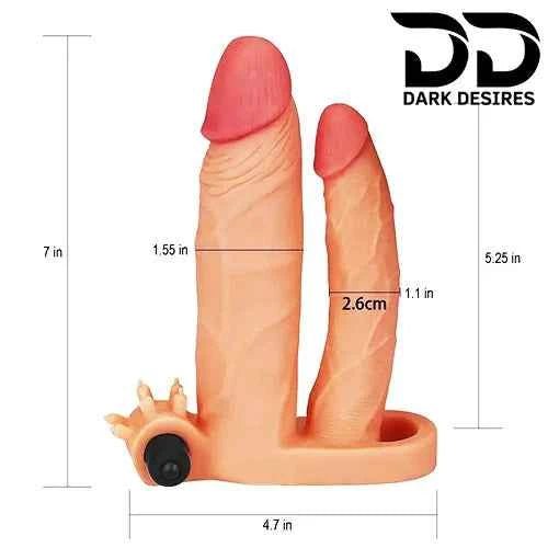 Vibrating Double Penis Sleeve Anal Sex Dildo