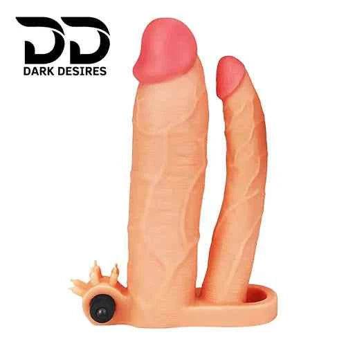 Vibrating Double Penis Sleeve Anal Sex Dildo
