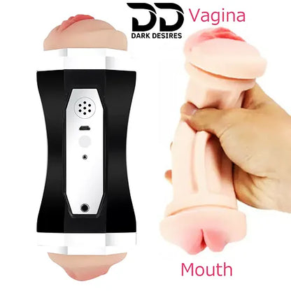 Automatic Male Masturbator 2 in 1 Realistic Vagina and Mouth Vibration and Sucking Pocket Pussy Male Stroker Black India By DarkDesires