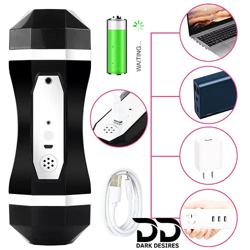 Automatic Male Masturbator 2 in 1 Realistic Vagina and Mouth Vibration and Sucking Pocket Pussy Male Stroker Black India By DarkDesires