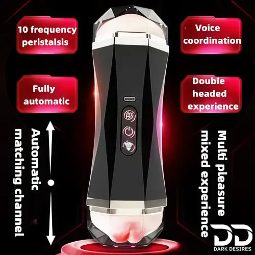 Automatic Male Masturbator 2 in 1 Realistic Vagina and Mouth Vibration and Sucking Pocket Pussy Male Stroker Black India By DarkDesires