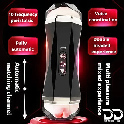 Automatic Male Masturbator 2 in 1 Realistic Vagina and Mouth Vibration and Sucking Pocket Pussy Male Stroker Black India By DarkDesires