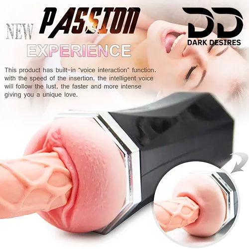 Automatic Male Masturbator 2 in 1 Realistic Vagina and Mouth Vibration and Sucking Pocket Pussy Male Stroker Black India By DarkDesires