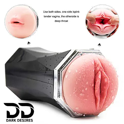 Automatic Male Masturbator 2 in 1 Realistic Vagina and Mouth Vibration and Sucking Pocket Pussy Male Stroker Black India By DarkDesires