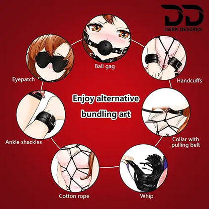 BDSM Couple 7 piece black bondage roleplay set India by Darkdesires