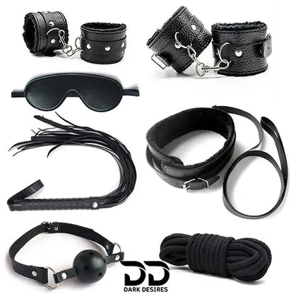 BDSM Couple 7 piece black bondage roleplay set India by Darkdesires