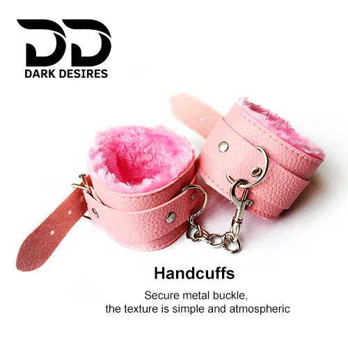 BDSM Couple 7 piece hanscuffs pink bondage roleplay set India by Darkdesires