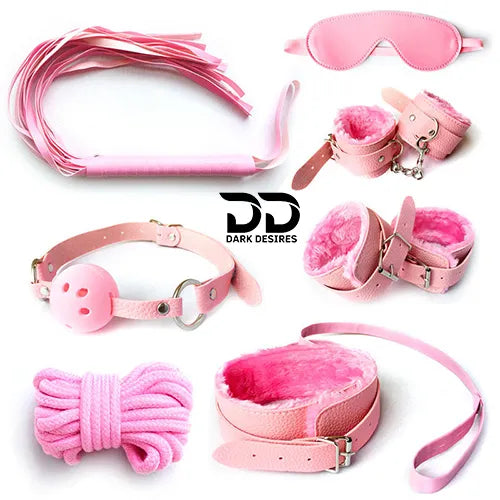 BDSM Couple 7 piece pink bondage roleplay set India by Darkdesires