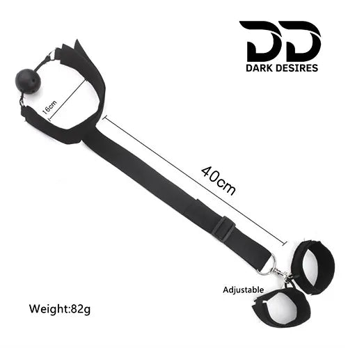 BDSM Bondage Restraint Kit  Ball Gag Breathable, Wrist Cuffs & Collar couple Set black Color india By DarkDesires