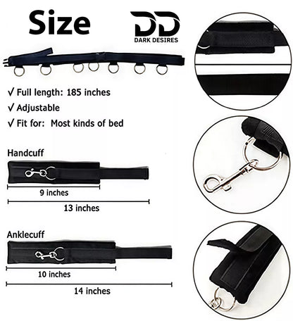 Bed Bondage Restraints Set Adult Toys Cuffs for Ankles and Hands Bed Restraint Strap Bondaged Bed Tie Downs for Bedroom Mattress Tie Down Straps for Bed Sex Accessories for Adults Couples for DarkDesires Black color