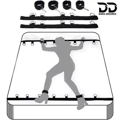 Bed Bondage Restraints Set Adult Toys Cuffs for Ankles and Hands Bed Restraint Strap Bondaged Bed Tie Downs for Bedroom Mattress Tie Down Straps for Bed Sex Accessories for Adults Couples for DarkDesires Black color