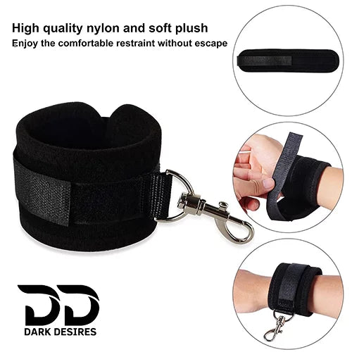 Bed Bondage Restraints Set Adult Toys Cuffs for Ankles and Hands Bed Restraint Strap Bondaged Bed Tie Downs for Bedroom Mattress Tie Down Straps for Bed Sex Accessories for Adults Couples for DarkDesires Black color