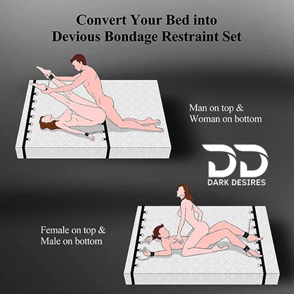 Bed Bondage Restraints Set Adult Toys Cuffs for Ankles and Hands Bed Restraint Strap Bondaged Bed Tie Downs for Bedroom Mattress Tie Down Straps for Bed Sex Accessories for Adults Couples for DarkDesires Black color