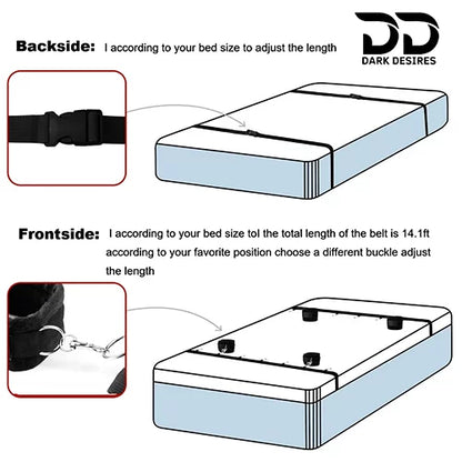 Bed Bondage Restraints Set Adult Toys Cuffs for Ankles and Hands Bed Restraint Strap Bondaged Bed Tie Downs for Bedroom Mattress Tie Down Straps for Bed Sex Accessories for Adults Couples for DarkDesires Black color