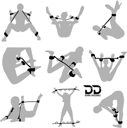 Bed Bondage Restraints Set Adult Toys Cuffs for Ankles and Hands Bed Restraint Strap Bondaged Bed Tie Downs for Bedroom Mattress Tie Down Straps for Bed Sex Accessories for Adults Couples for DarkDesires Black color
