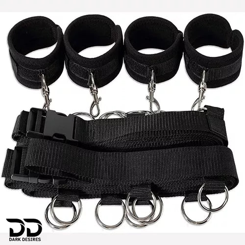 Bed Bondage Restraints Set Adult Toys Cuffs for Ankles and Hands Bed Restraint Strap Bondaged Bed Tie Downs for Bedroom Mattress Tie Down Straps for Bed Sex Accessories for Adults Couples for DarkDesires Black color
