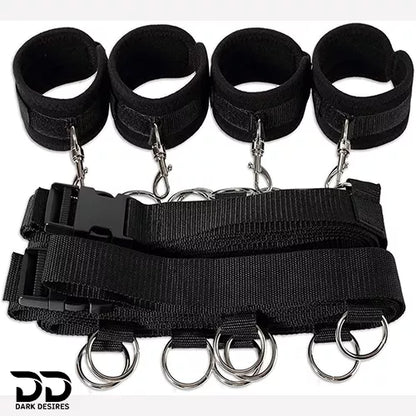 Bed Bondage Restraints Set Adult Toys Cuffs for Ankles and Hands Bed Restraint Strap Bondaged Bed Tie Downs for Bedroom Mattress Tie Down Straps for Bed Sex Accessories for Adults Couples for DarkDesires Black color