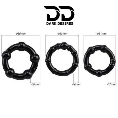 Beaded Silicone Cock Rings – Set of 3 Penis Rings - Dark Desires