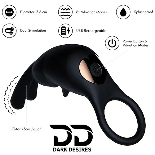 Black Multispeed Rabbit Vibrating Penis Ring Cock Ring Massager black color in India by DarkDesires