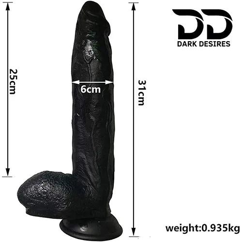 12 inch realistic black solid strap on dildo India by DarkDesires