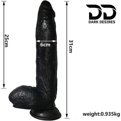12 inch realistic black solid strap on dildo India by DarkDesires