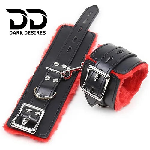 bdsm bondage handcuff set black and red in India by Darkdesires