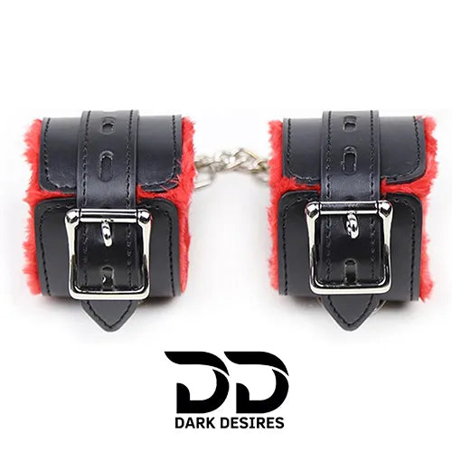 bdsm bondage handcuff set black and red in India by Darkdesires