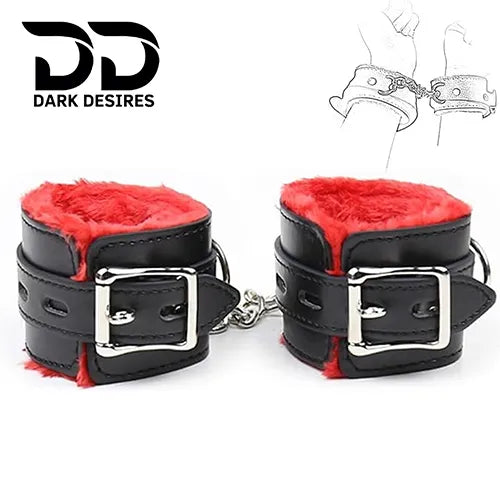 bdsm bondage handcuff set black and red in India by Darkdesires