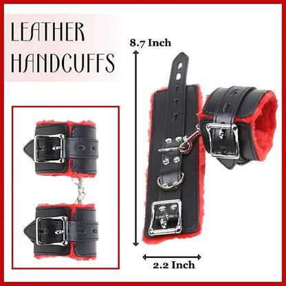 bdsm bondage handcuff set black and red in India by Darkdesires