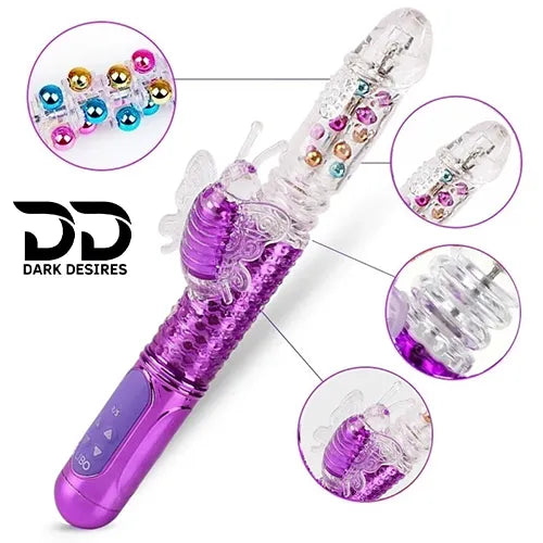 butterfly jack rabbit vibrator rotating beads Purple India in DarkDesires