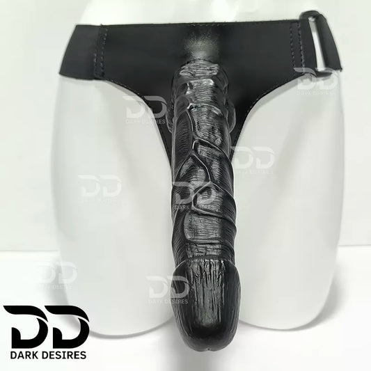 9.5 inch strap-on dildo in a deep black finish, built for G-spot, vaginal, and anal dual stimulation. It has a slim 4.5 inch girth, so it feels easier to take than thicker toys of the same length. Buy strapon dildo online in India at DarkDesires