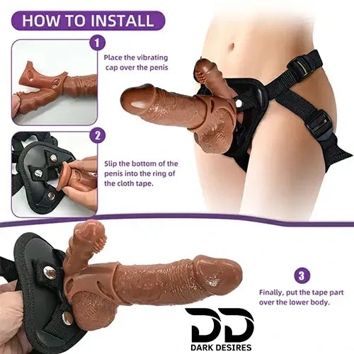 hajiang adjustable strap-on harness with vibrating dildo in India by Darkdesires