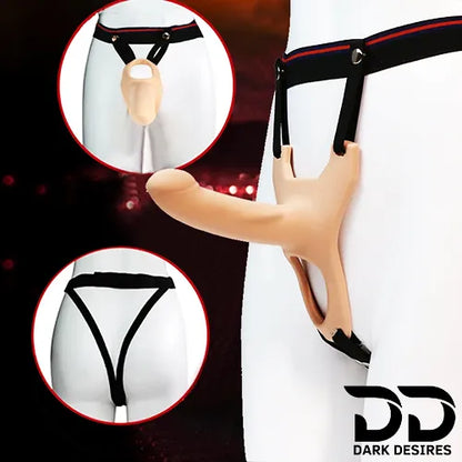 Curved Hollow Strap-On Silicone 6 inch Dildo Wearable Belt Sleeve Flesh Tone India In DarkDesires