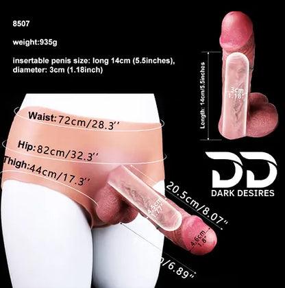 Hollow Wearable Strap-On Dildo 8 inch Pants Realistic Skin Touch Design Flesh Tone in India by DarkDesires