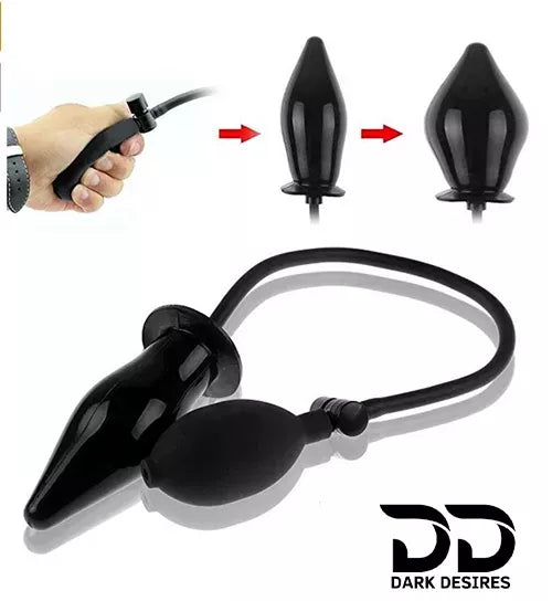 inflatable butt plug with air filling pump for adults. Adjustable, soft, and comfortable for beginners and experienced users black color DarkDesires
