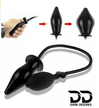 inflatable butt plug with air filling pump for adults. Adjustable, soft, and comfortable for beginners and experienced users black color DarkDesires