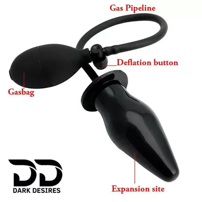 inflatable butt plug with air filling pump for adults. Adjustable, soft, and comfortable for beginners and experienced users black color DarkDesires