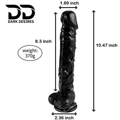 10 inch Large Realistic black dildo with suction cup India by DarkDesires