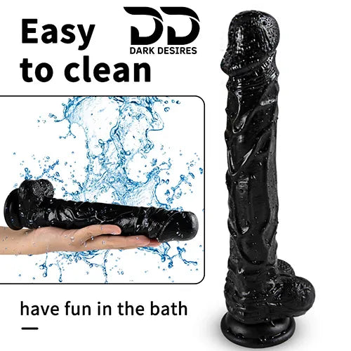 10 inch Large Realistic black dildo with suction cup India by DarkDesires