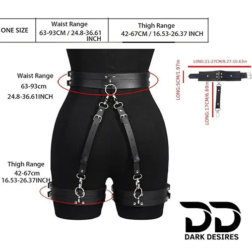leather body harness waist chain set leg garter thigh belt lingerie India in DarkDesires