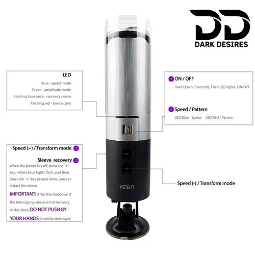Leten X-9 Retractable Automatic  Telescopic Thrusting Masturbator with Stand In India By DarkDesires